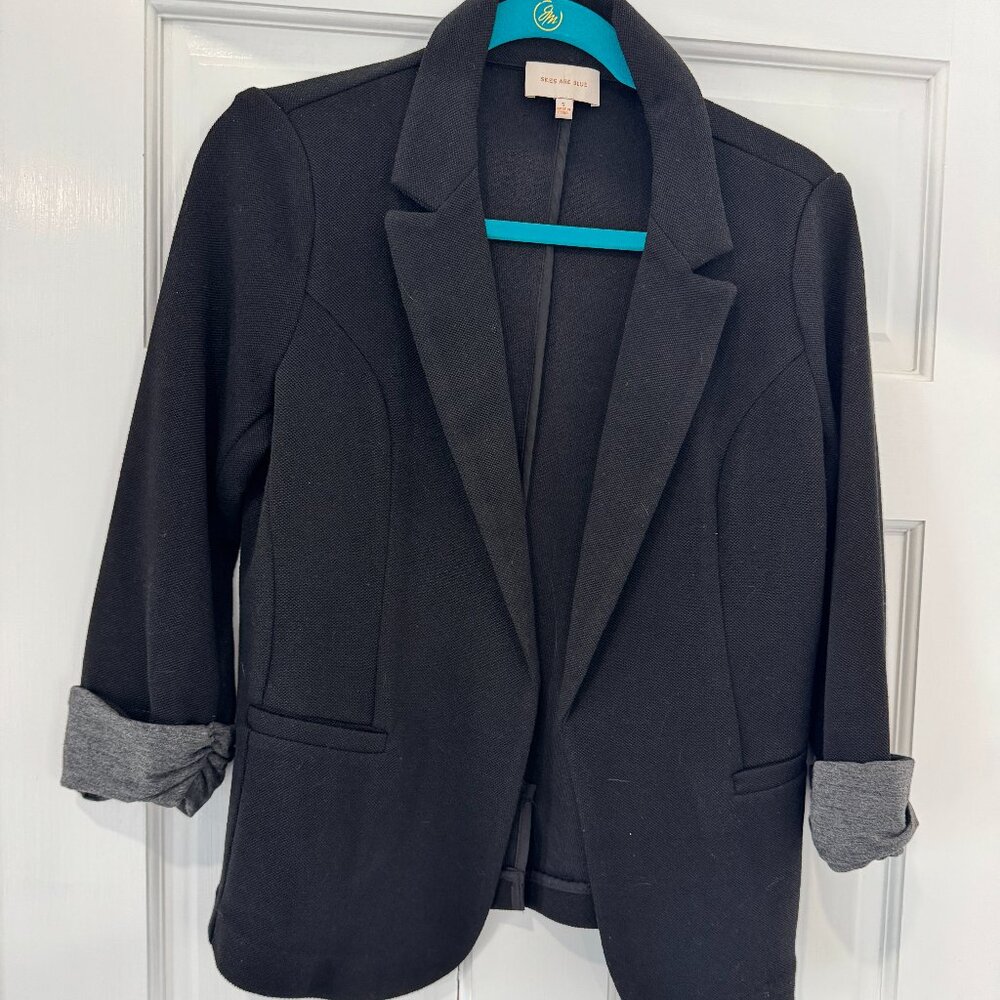 Skies Are Blue Asa Knit Blazer Size S | Black Open Front | Soft Sweater Blazer